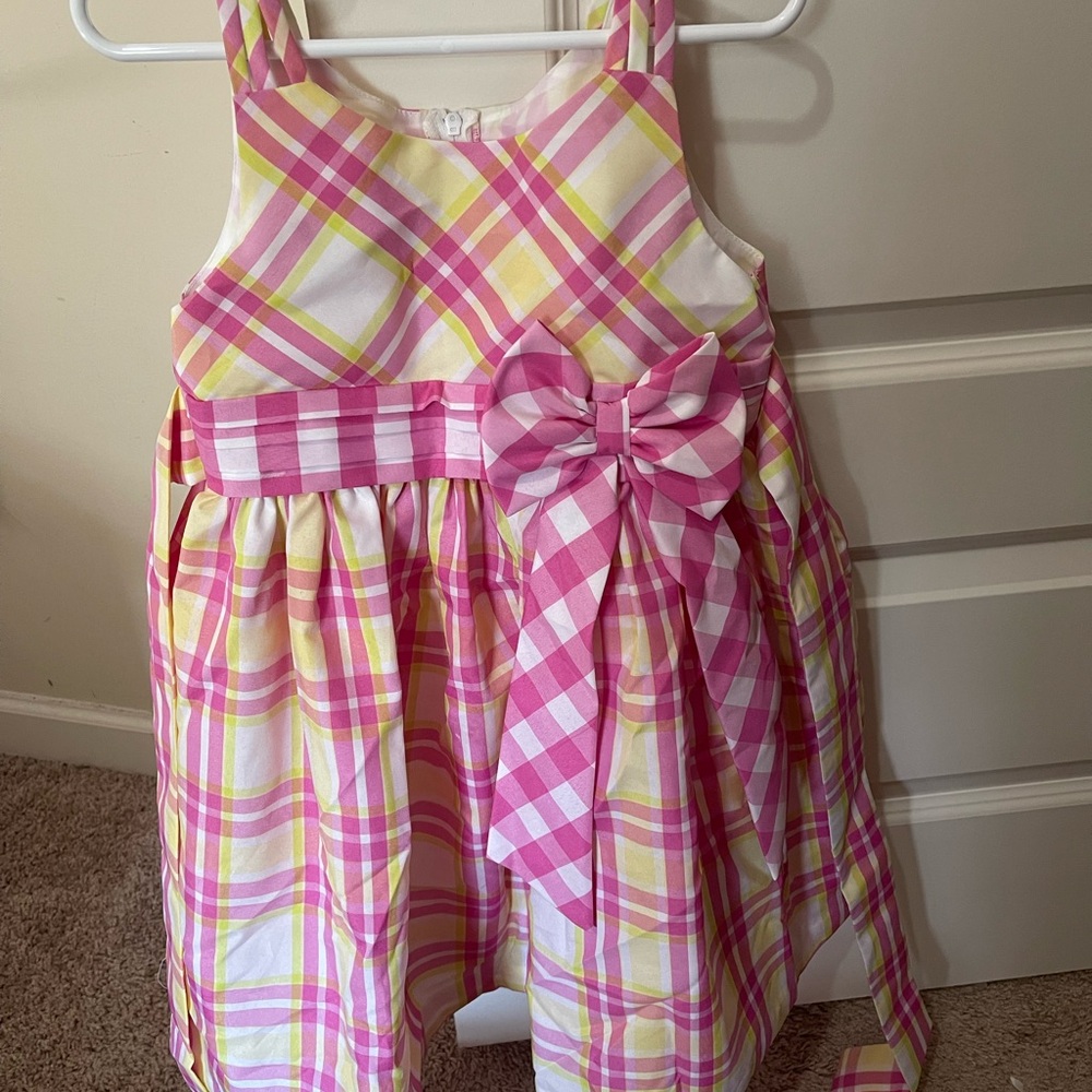 Pink and Yellow Plaid Dress with Bow